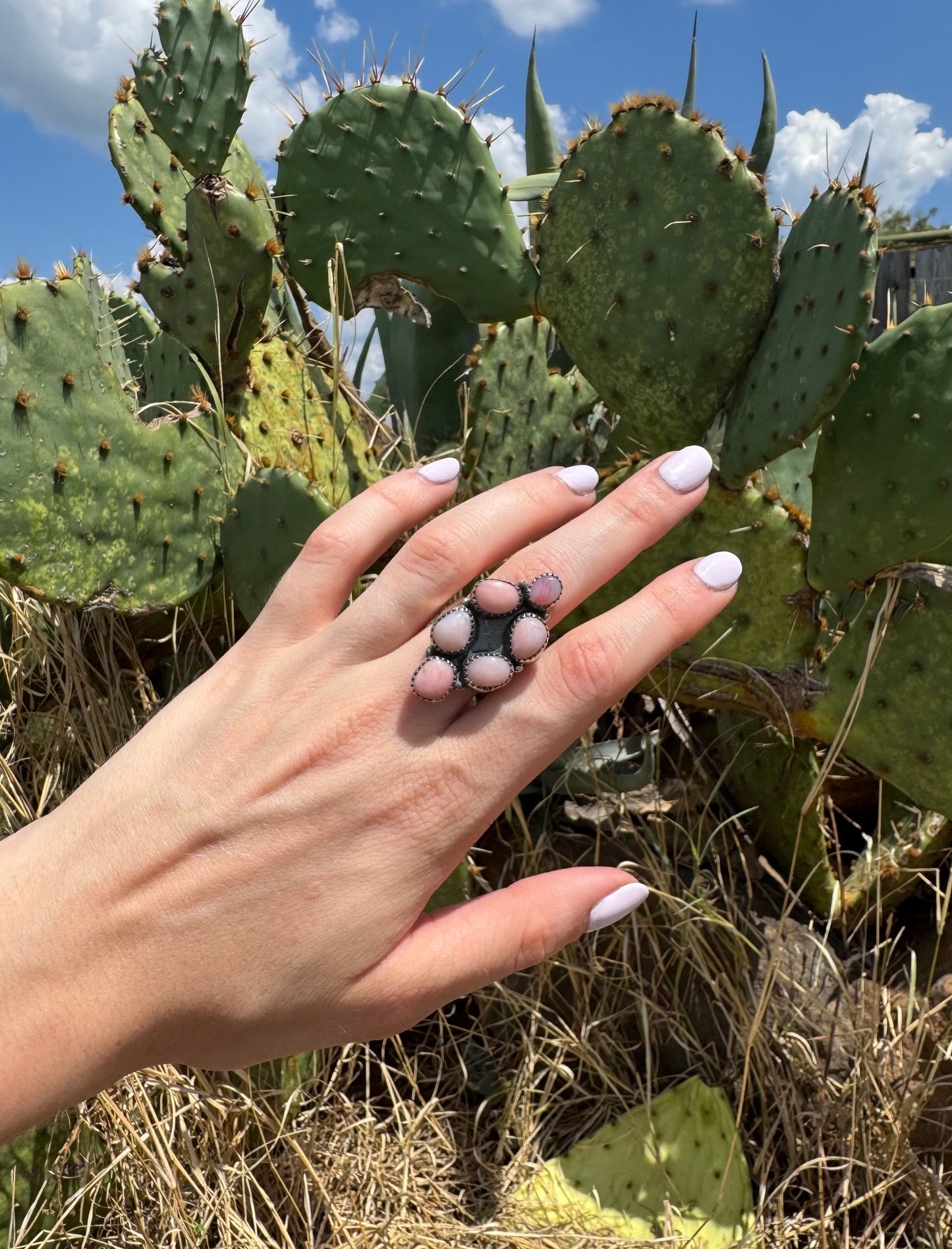 Pink Opal Cluster Adjustable Ring