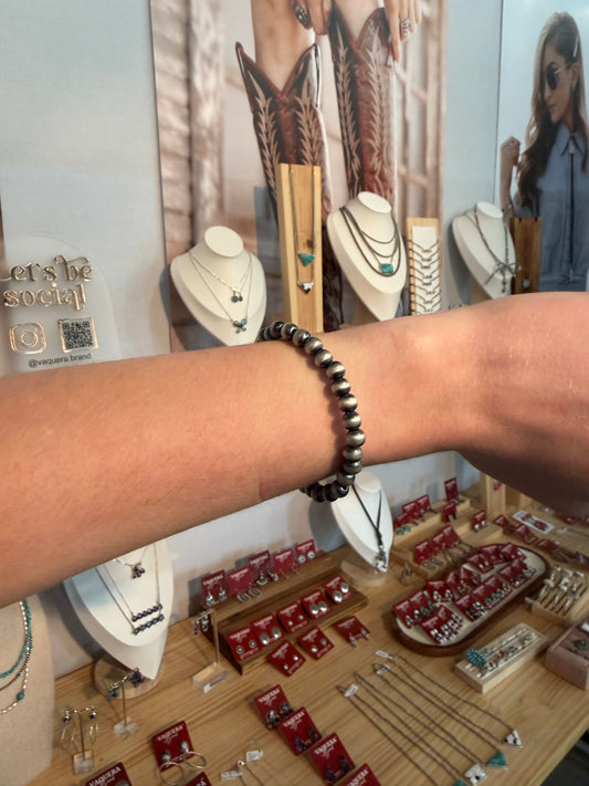 6mm Stretchy Silver Pearl Bracelet