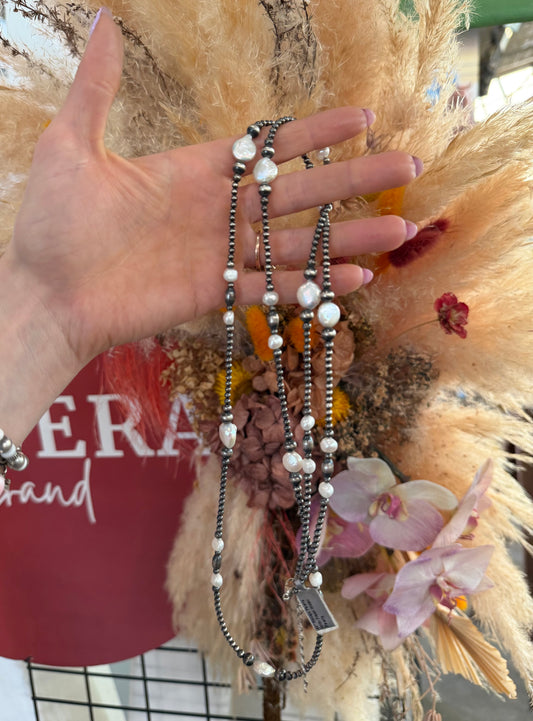 42” Silver Pearl Necklace with Freshwater Pearls