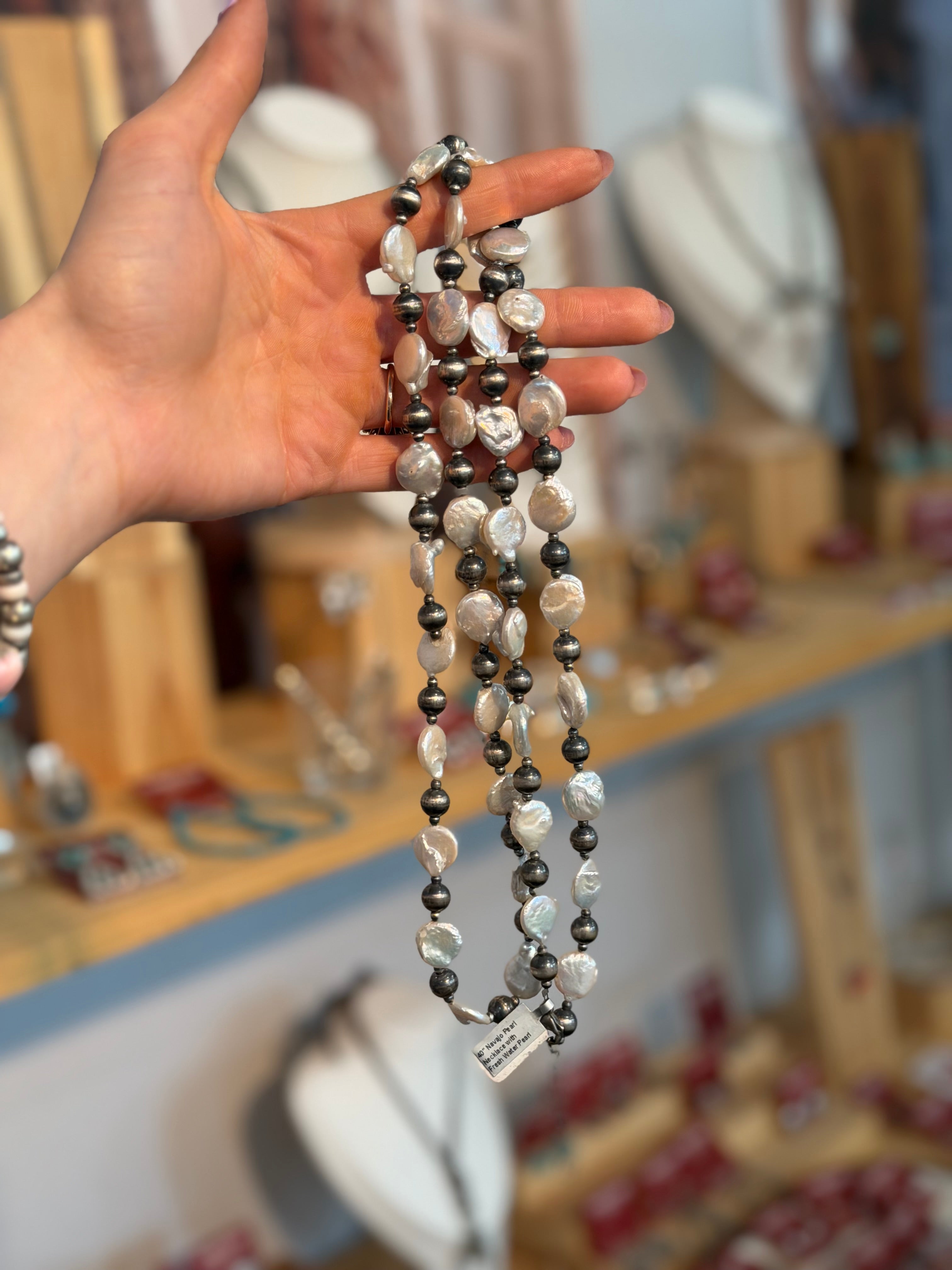 40” Silver Pearl Necklace with Freshwater Pearls