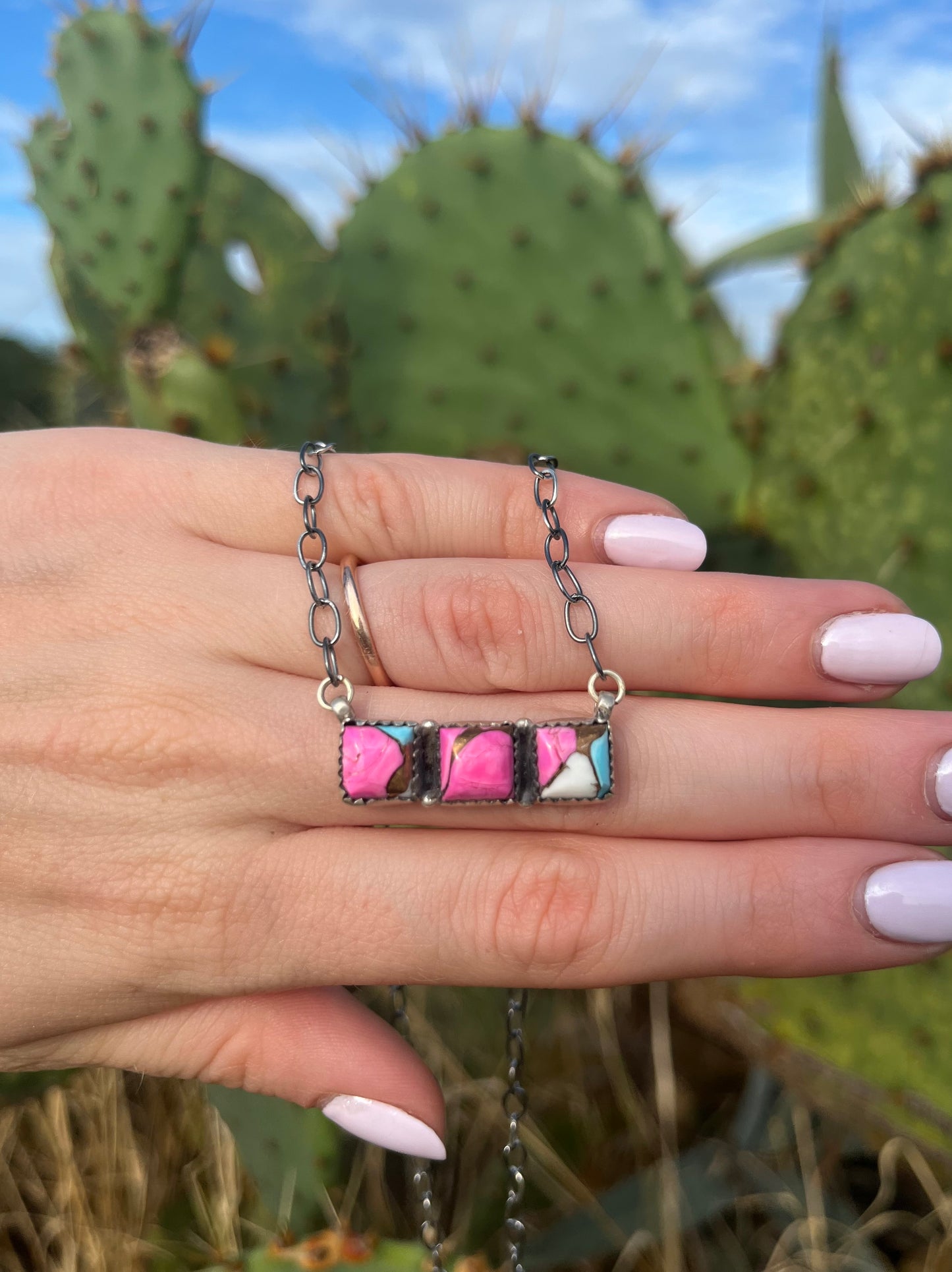 Three Stone Cotton Candy Necklace