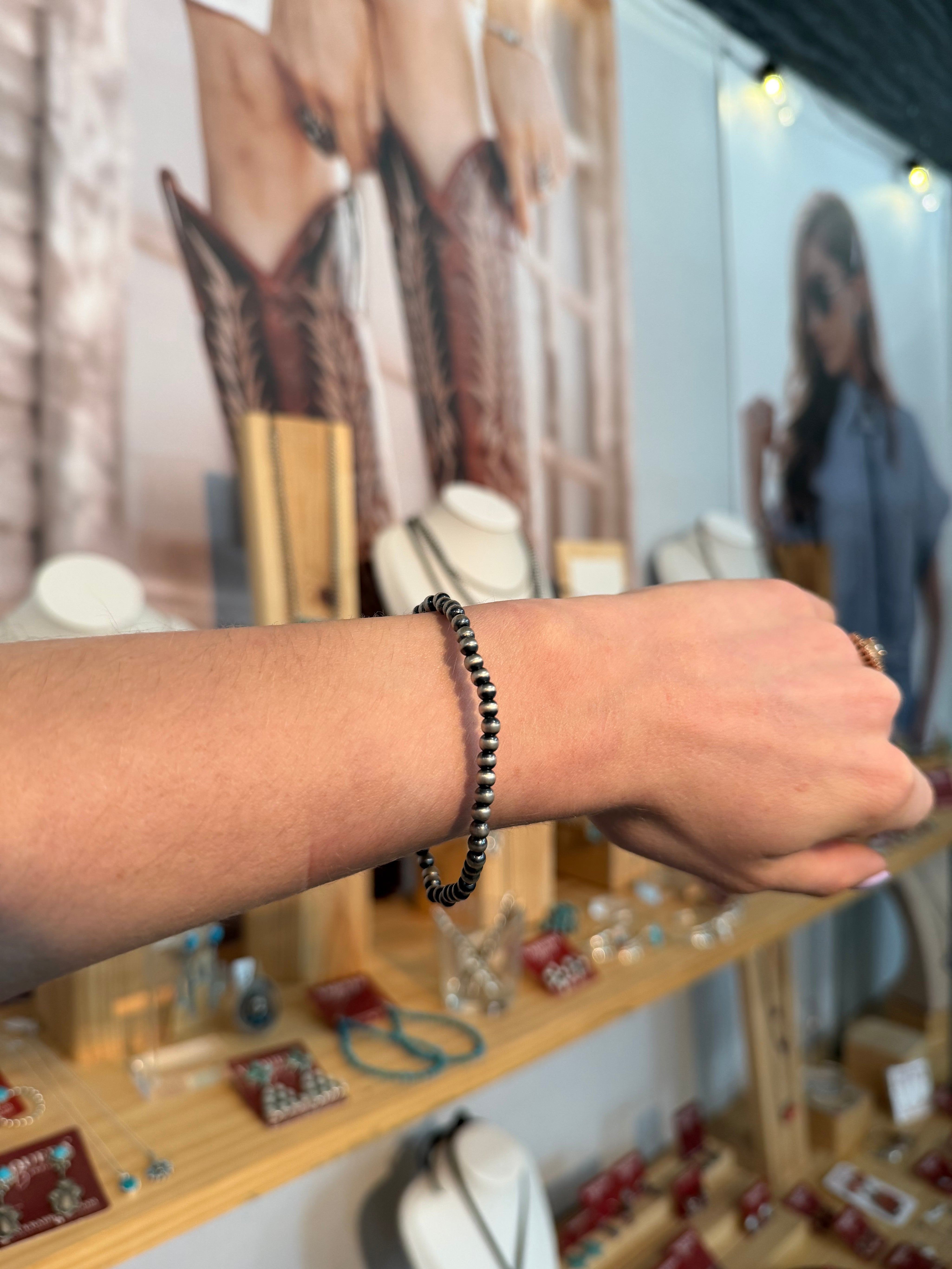 4mm Stretchy Silver Pearl Bracelet