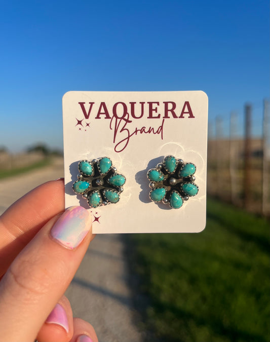 Kingman Turquoise Hada Flower Studs