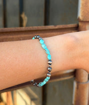 Silver Pearls & Turquoise Stretch Bracelet #1