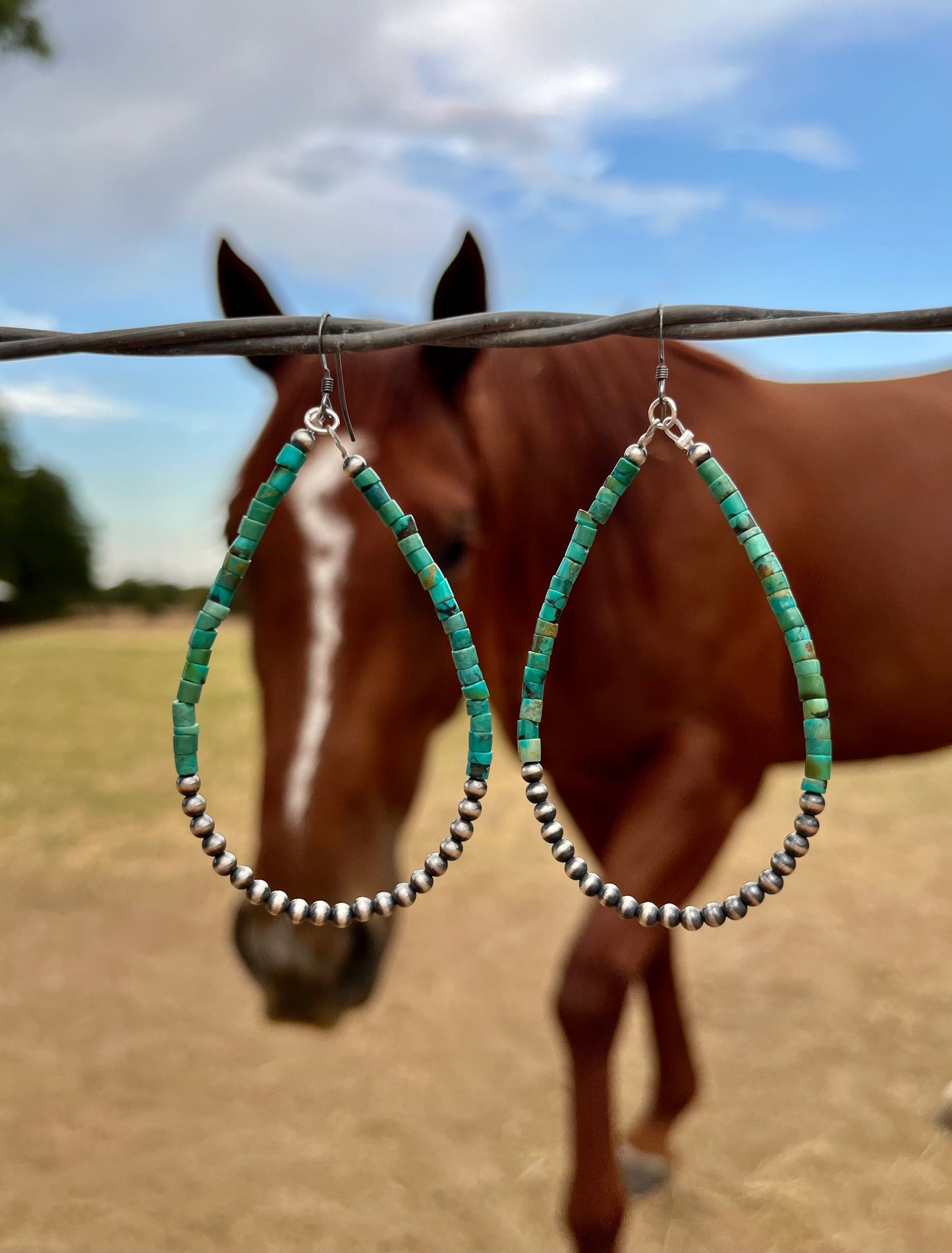 Navajo Pearl Hoop Earrings with Turquoise