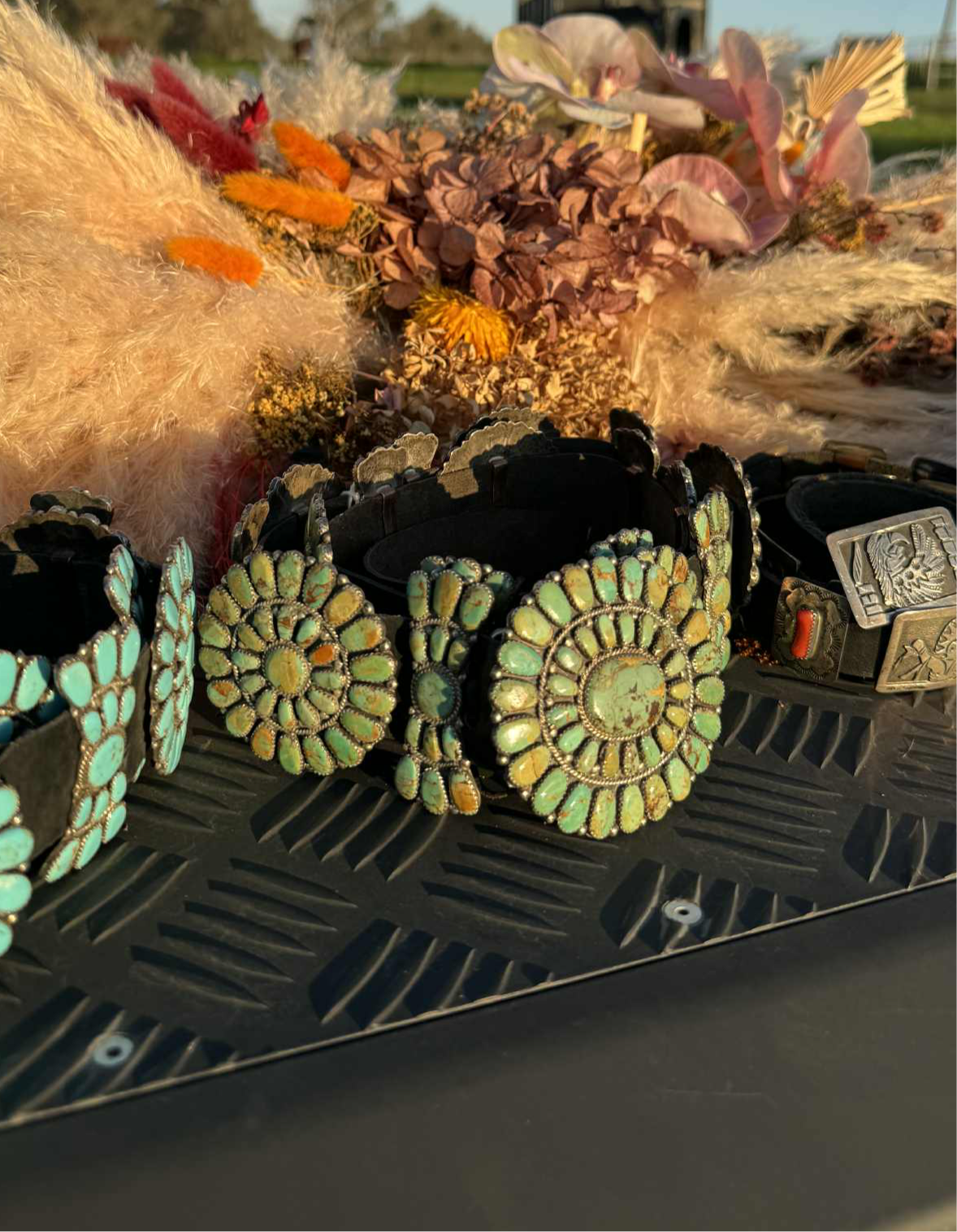 Navajo Cluster Concho Belt Green