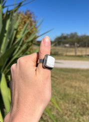 Square White Buffalo Adjustable Ring Navajo