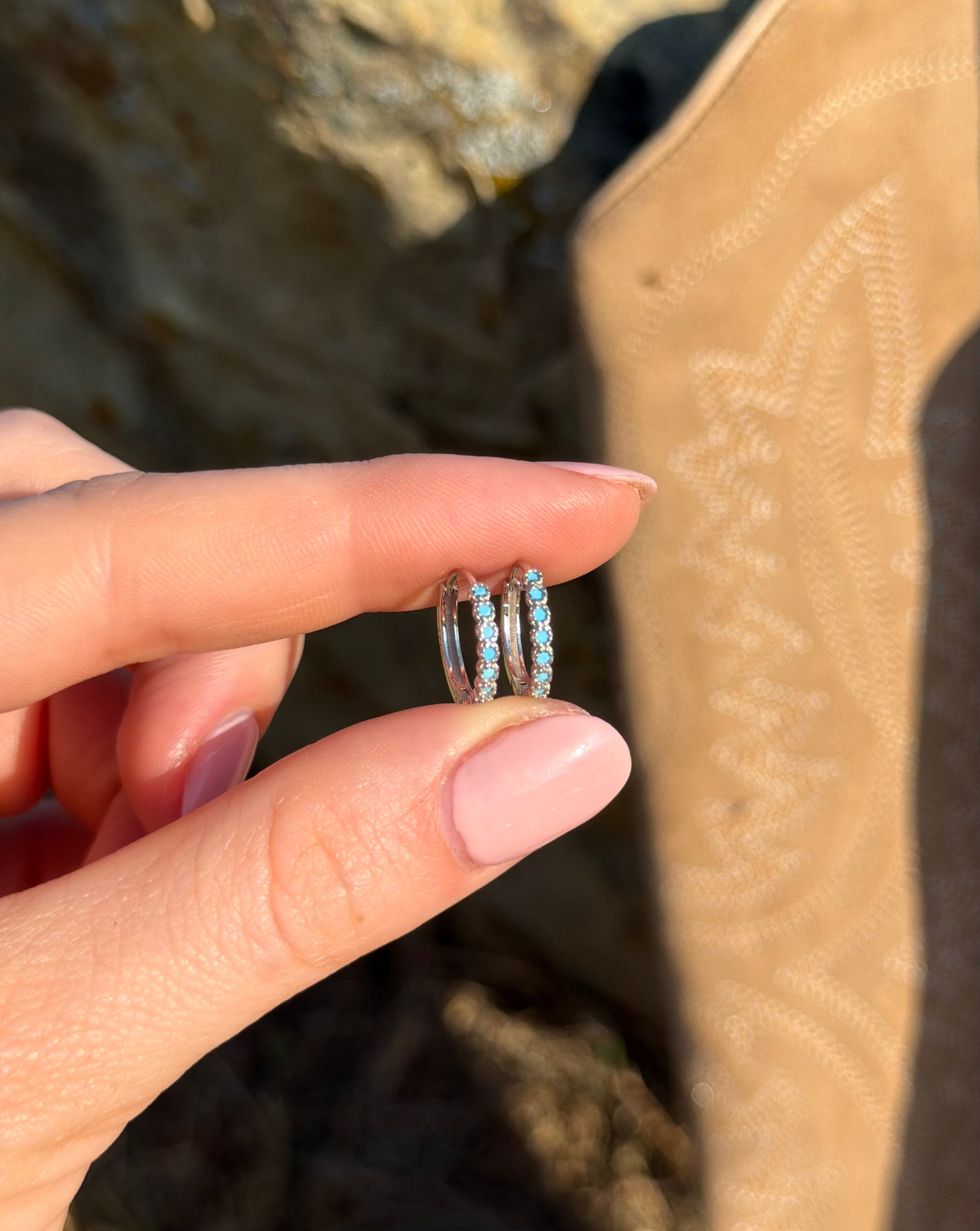 Blue Cubic Zirconia Hoop Earrings: Silver