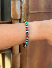 Silver Pearls & Multi Colour Stretch Bracelet