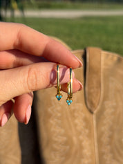 Rectangular Turquoise Hoop Earrings: Gold