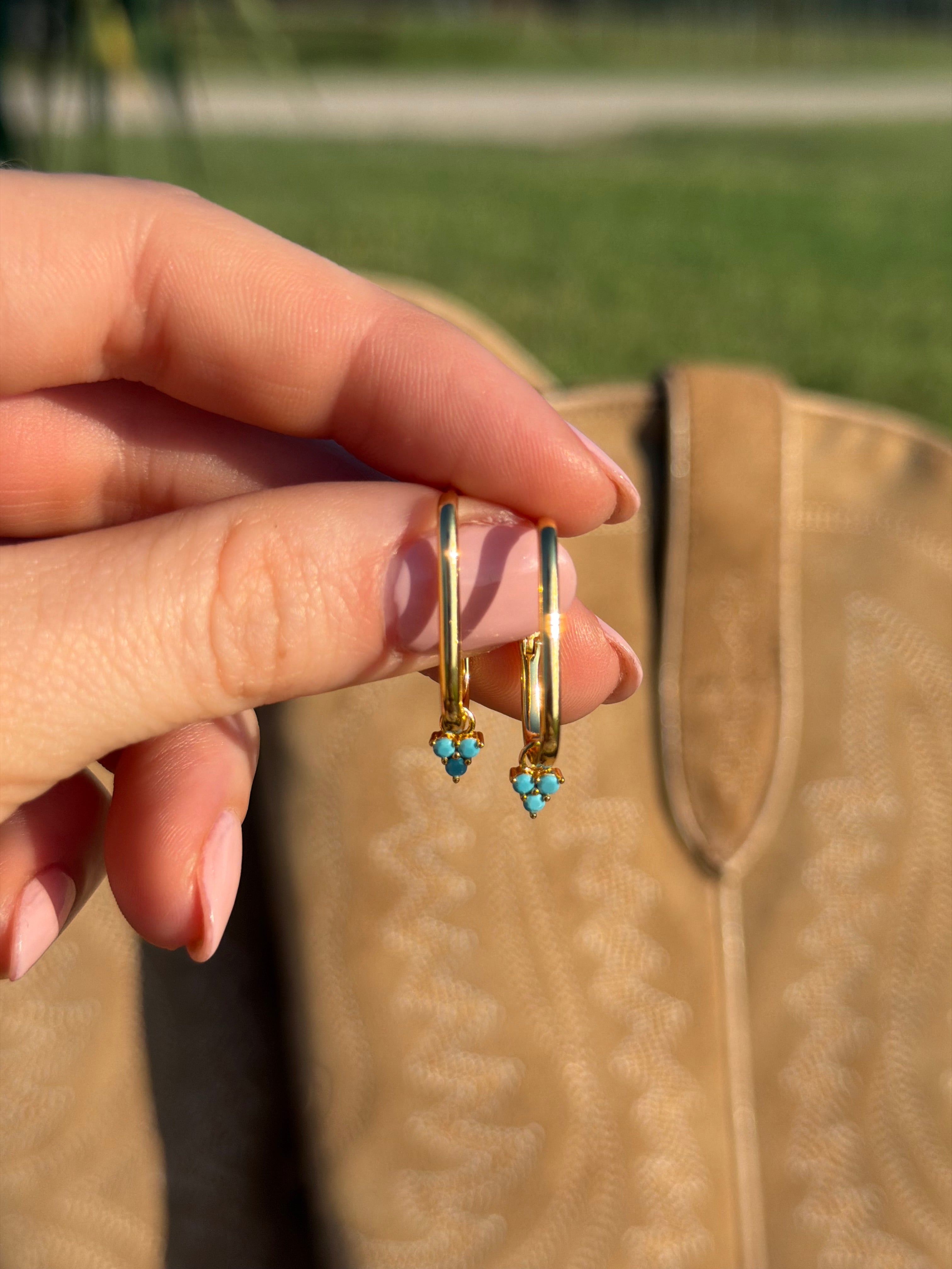 Rectangular Turquoise Hoop Earrings: Gold