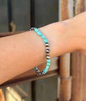 Silver Pearls & Turquoise Stretch Bracelet #1