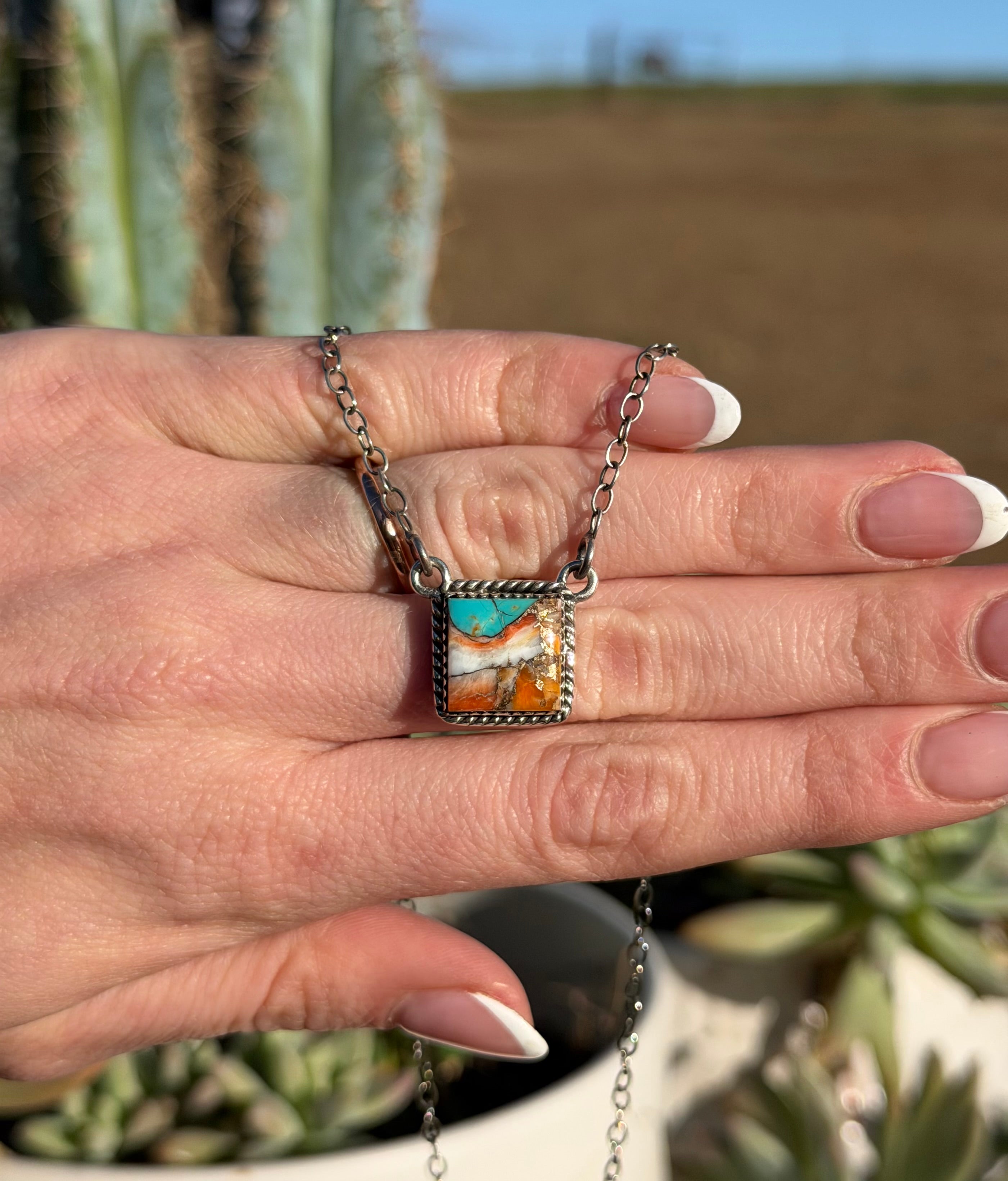 Square Necklace Spiny Oyster
