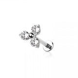 Clover Cubic Zirconia Flat Back Studs Titanium