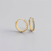 Blue Cubic Zirconia Stone Hoop Earring: Gold