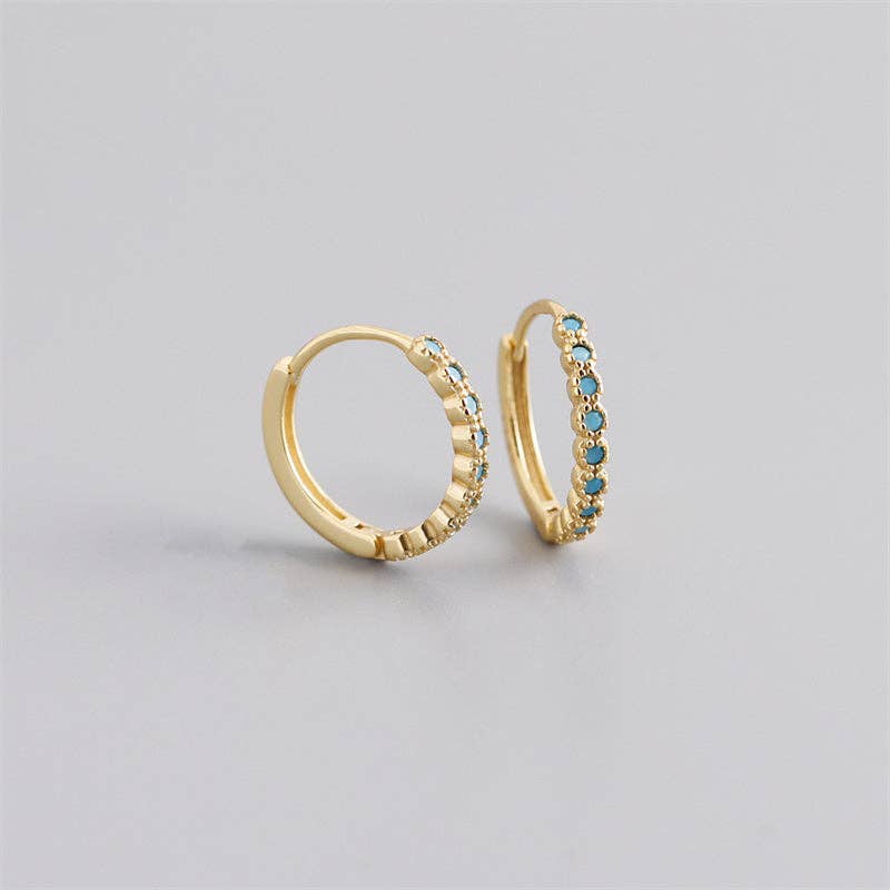 Blue Cubic Zirconia Stone Hoop Earring: Gold