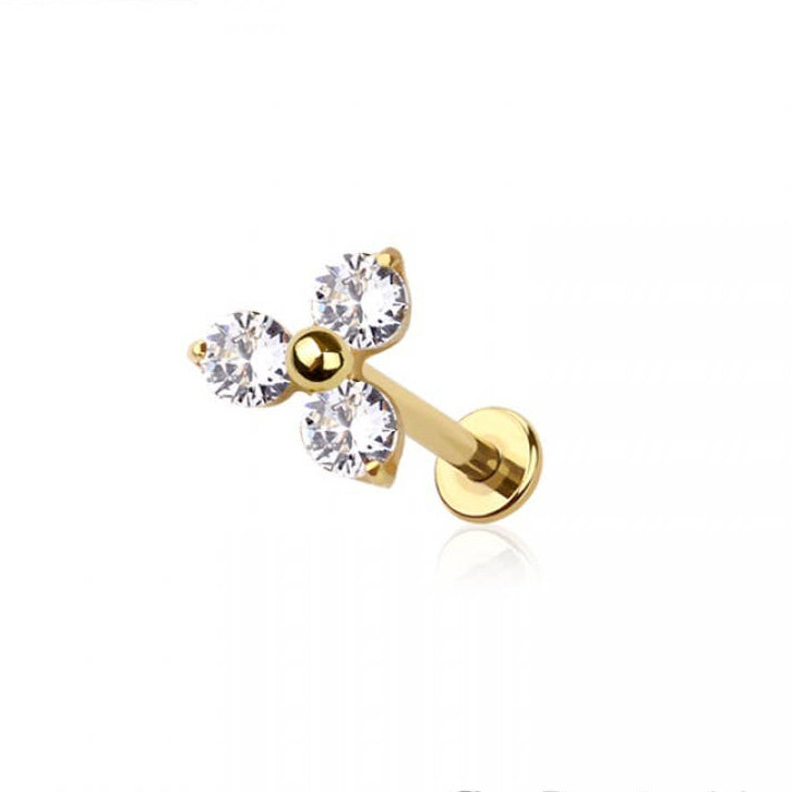 Clover Cubic Zirconia Flat Back Studs Gold