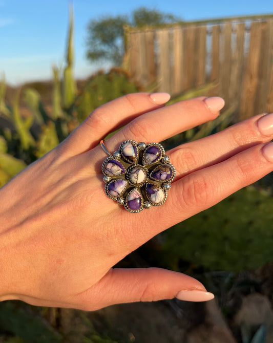 Violet Rose Adjustable Flower Ring