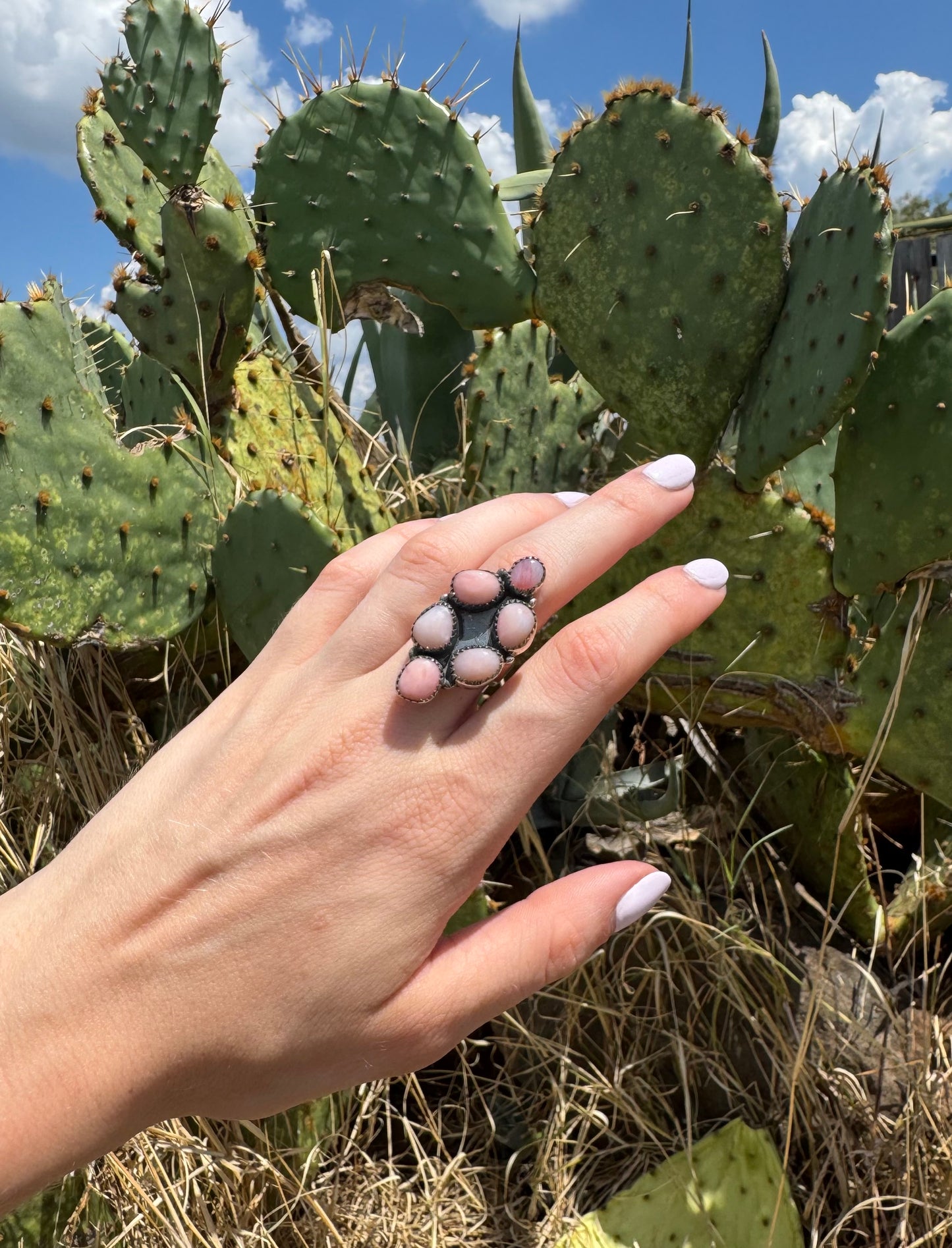 Pink Opal Cluster Adjustable Ring