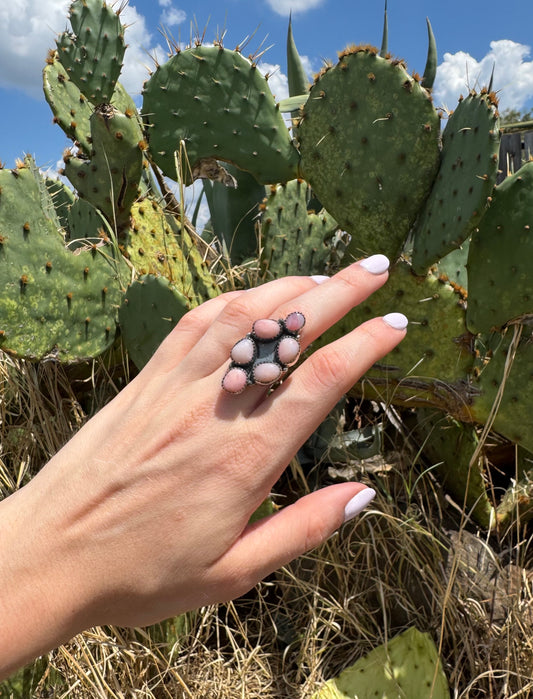 Pink Opal Cluster Adjustable Ring