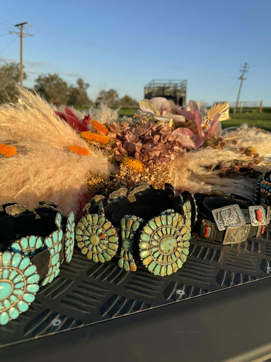 Navajo Cluster Concho Belt Green