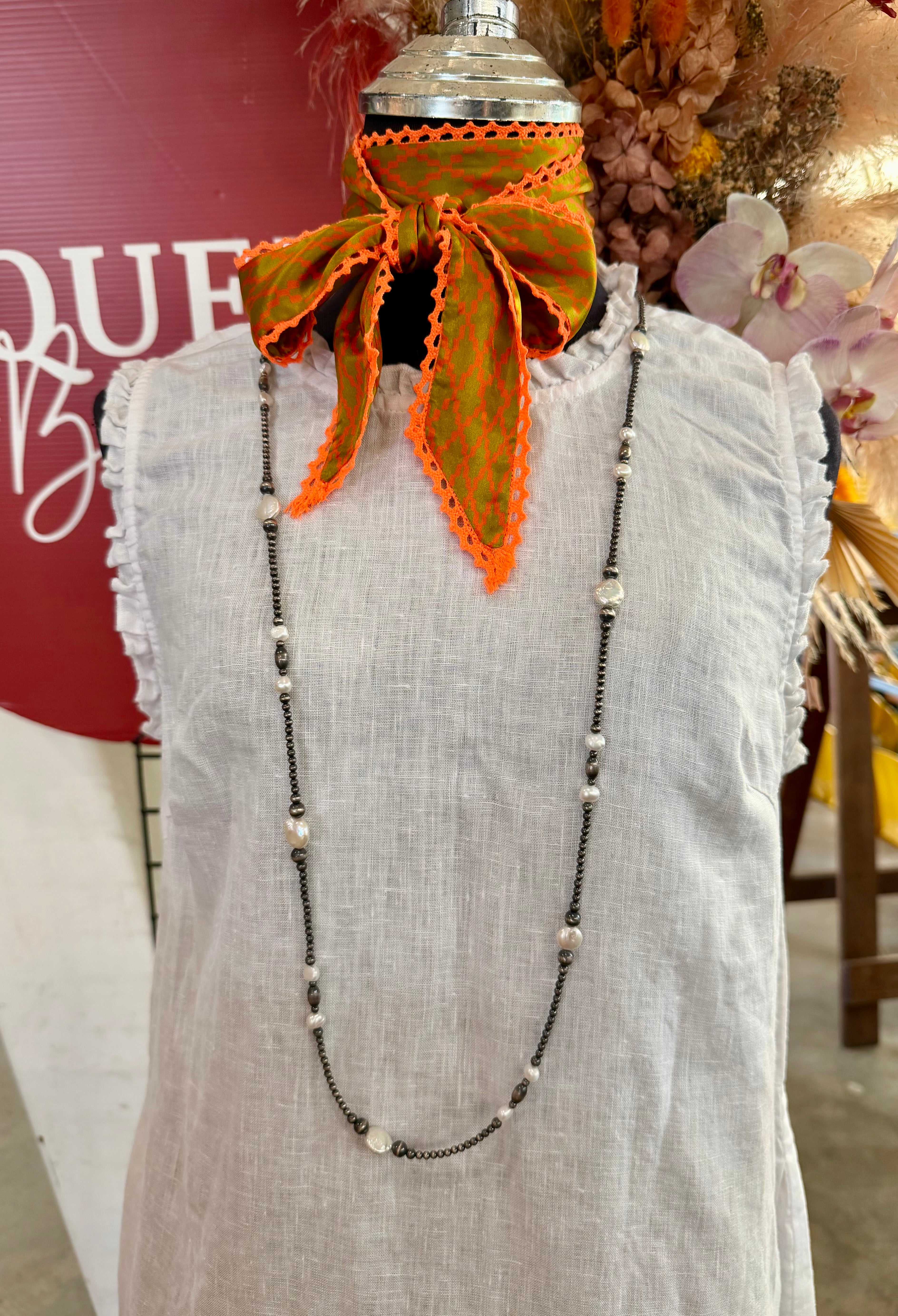 42” Silver Pearl Necklace with Freshwater Pearls