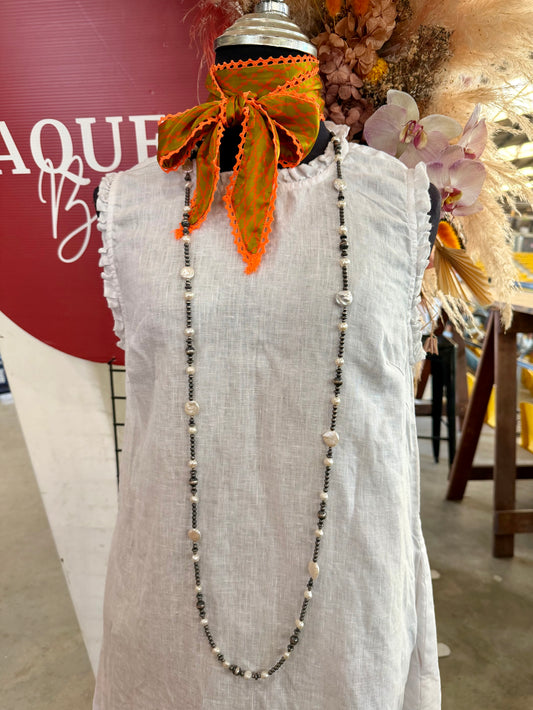 52” Silver Pearl Necklace with Freshwater Pearls