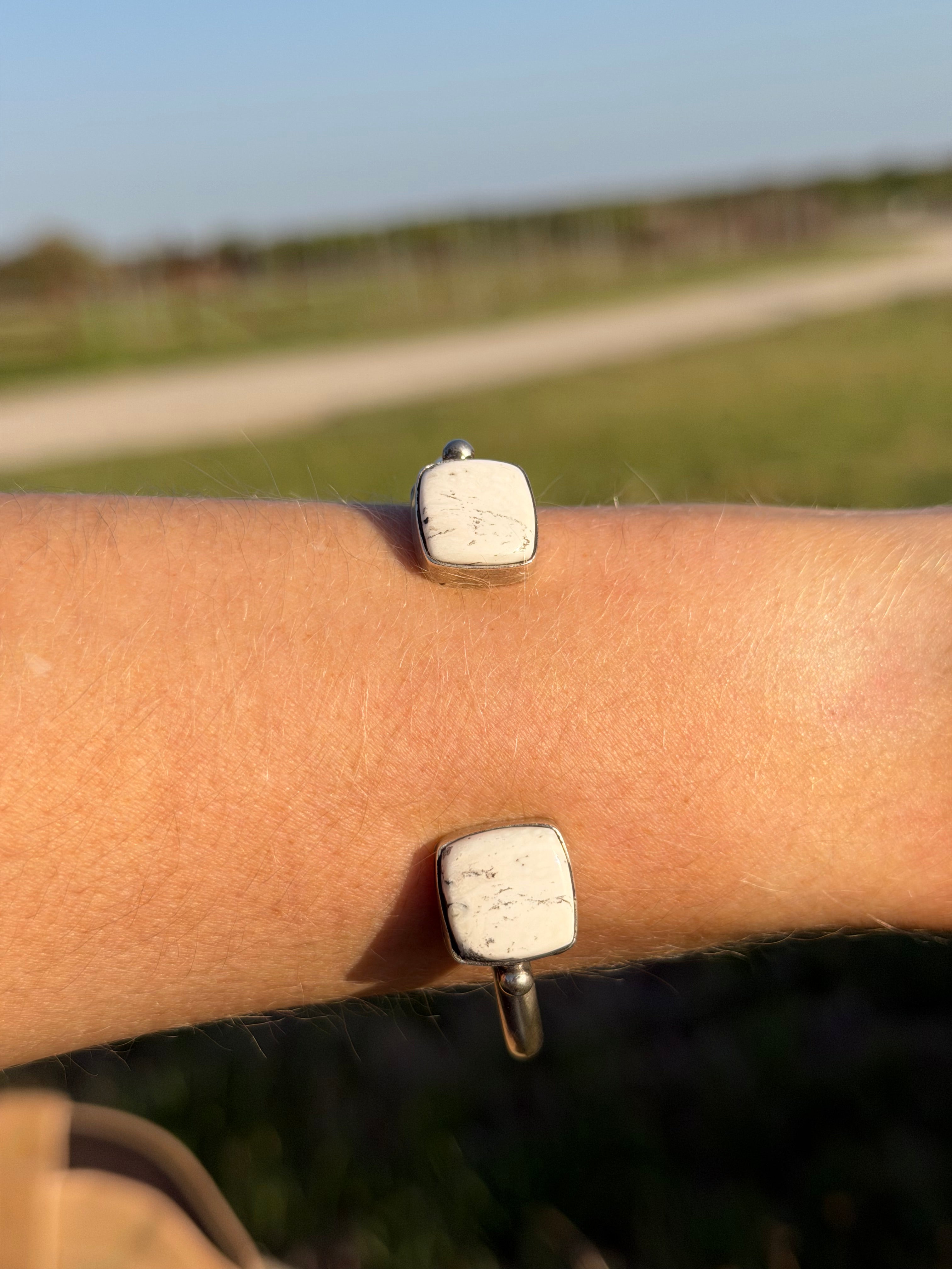 Navajo Two Stone Cuff White Buffalo