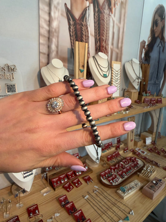 6mm Stretchy Silver Pearl Bracelet