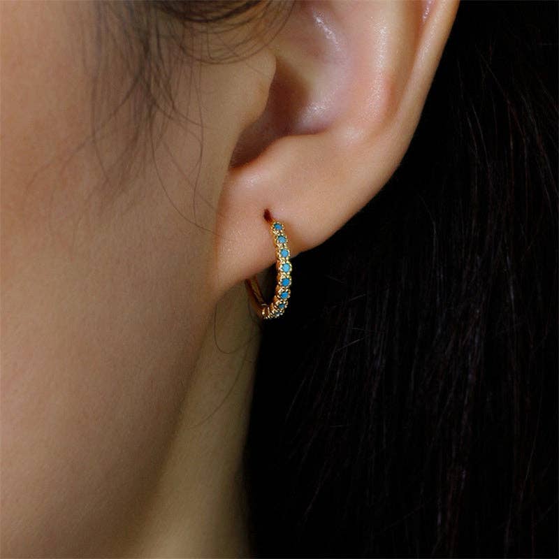 Blue Cubic Zirconia Stone Hoop Earring: Gold