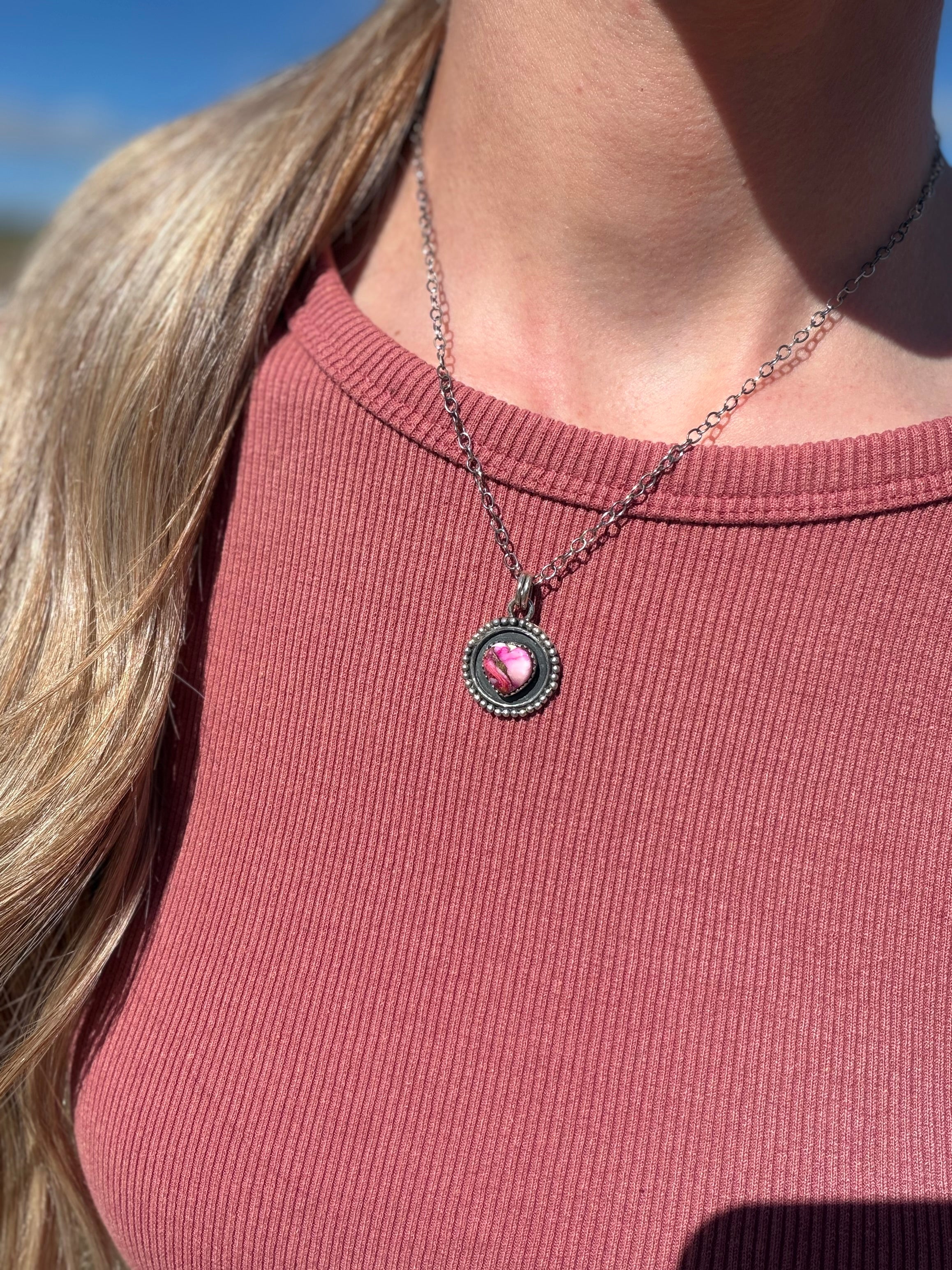 Heart Locket Necklace Pink Dahlia