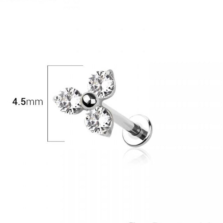 Clover Cubic Zirconia Flat Back Studs Gold