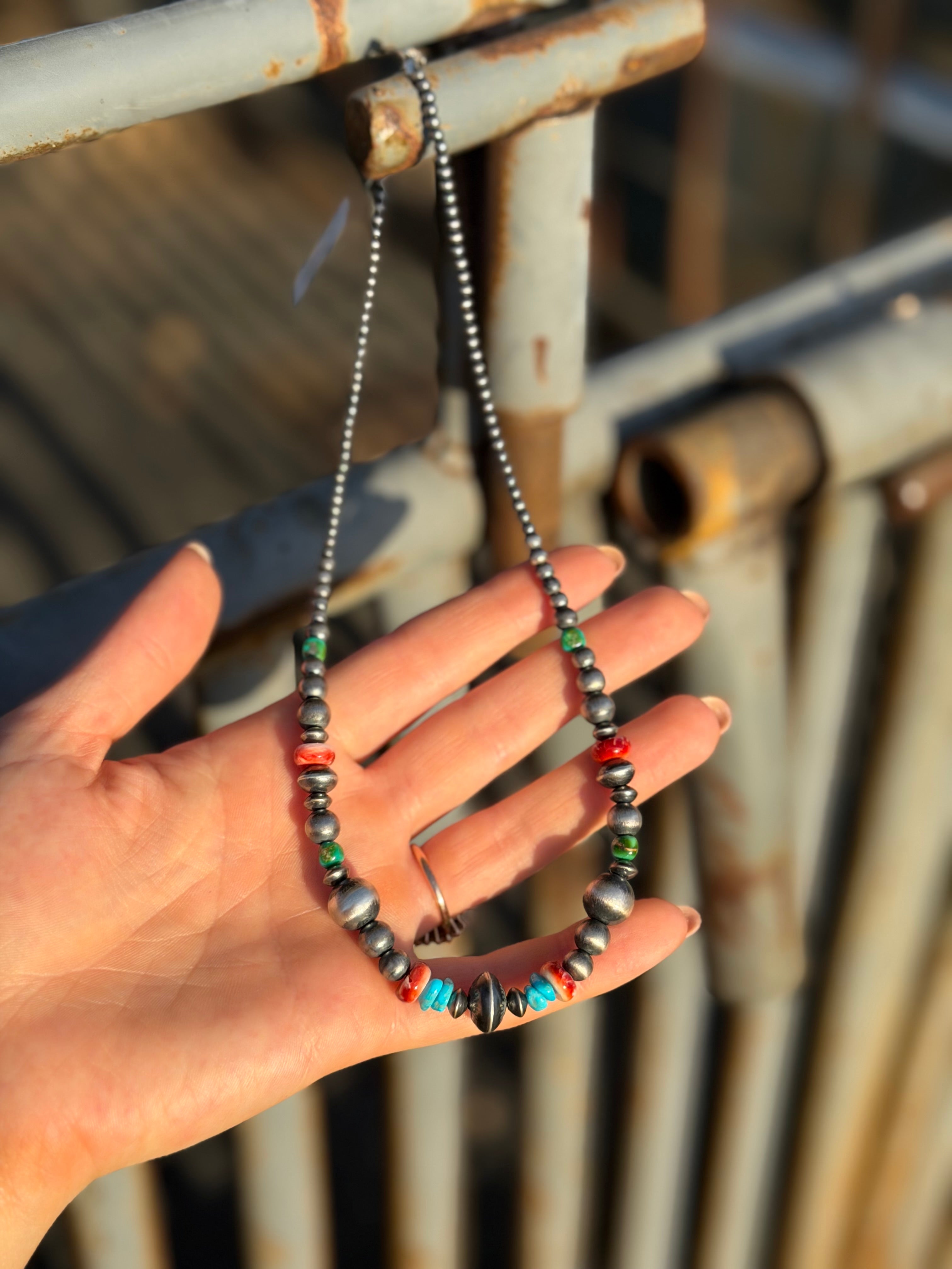 Multi Colour Silver Pearl Necklace