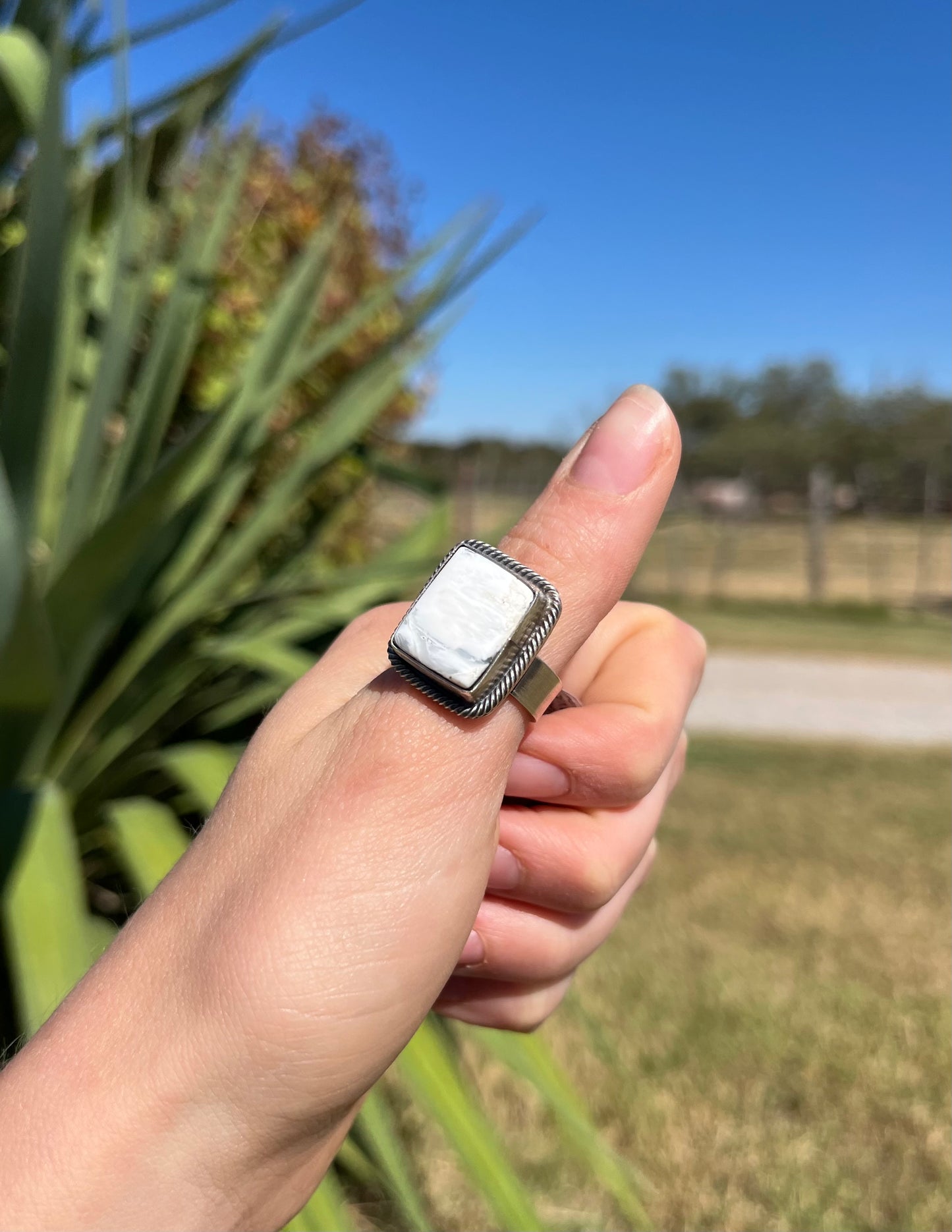 Square White Buffalo Adjustable Ring Navajo