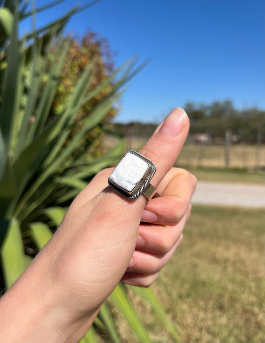 Square White Buffalo Adjustable Ring Navajo