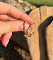 Rectangular Turquoise Hoop Earrings: Gold