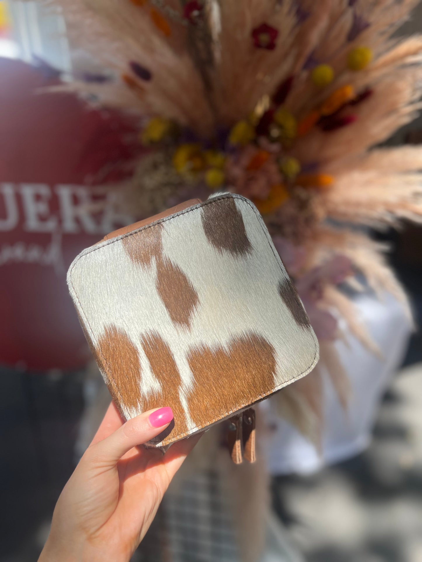 Square Cowhide Jewellery Case