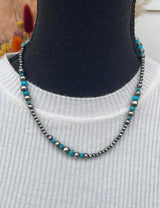 20inch Turquoise Pop Silver Pearl Necklace