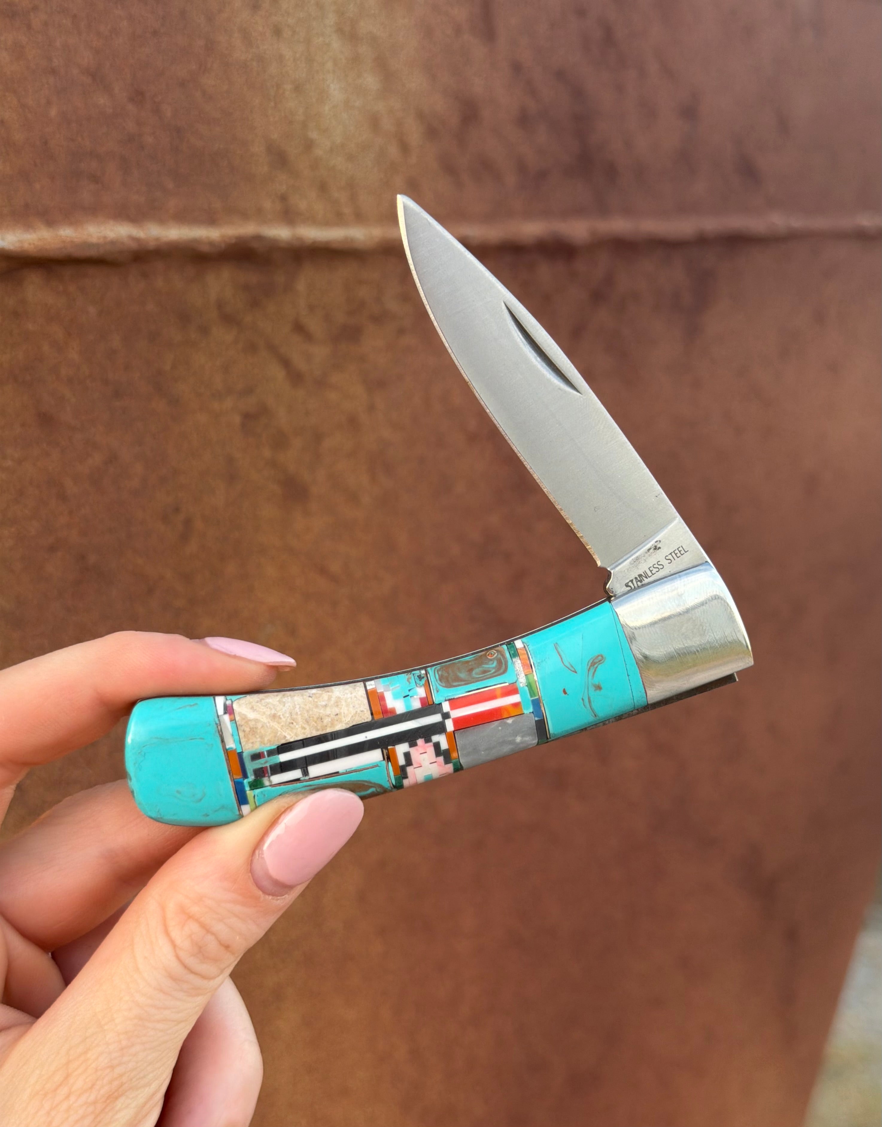 Multi Colour Inlay Turquoise Pocket Knife