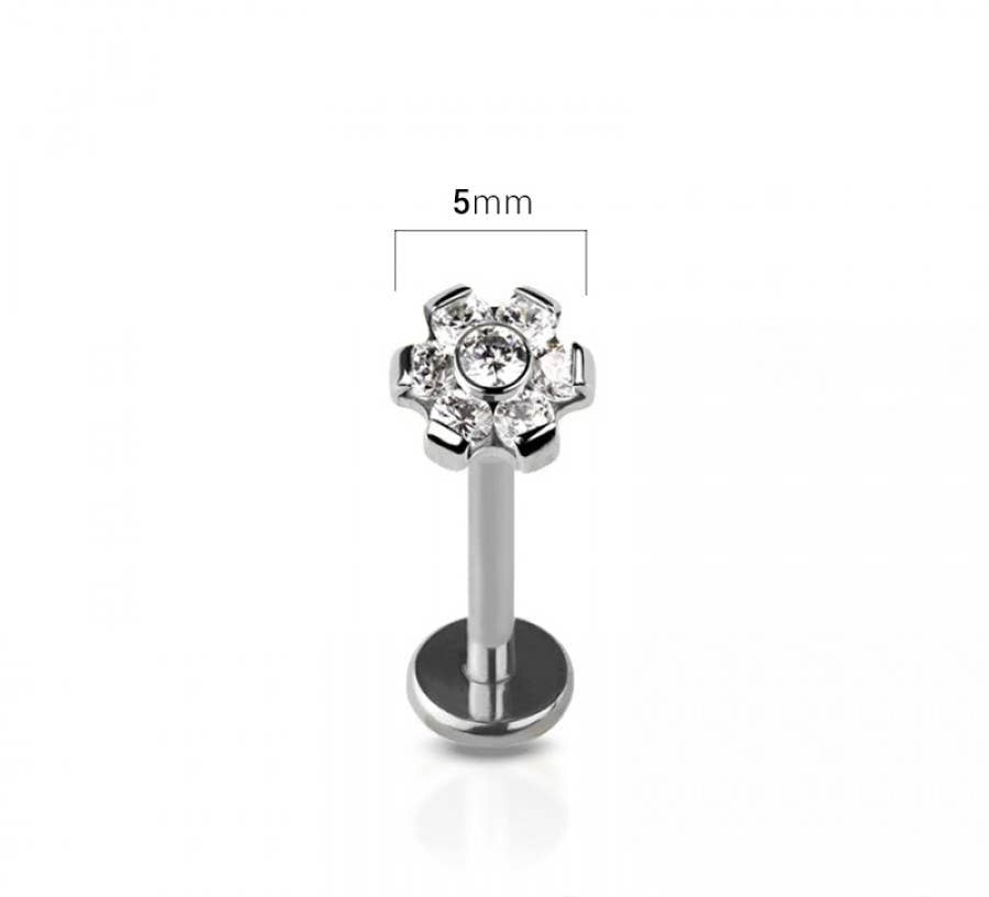 Flower Cubic Zirconia Flat Back Studs Titanium