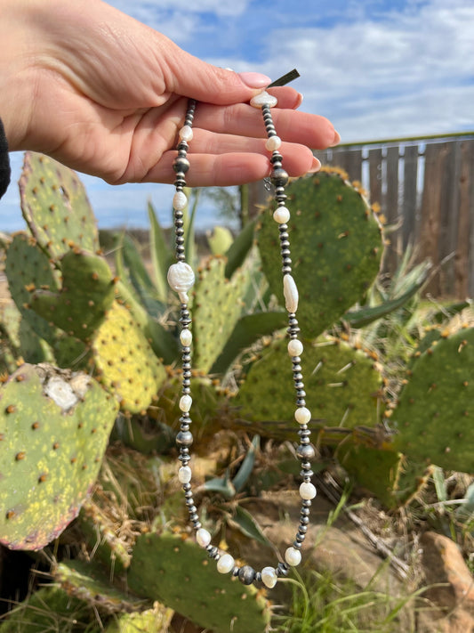 24" Silver Pearl Necklace with Freshwater Pearls