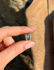Blue Cubic Zirconia Hoop Earrings: Silver