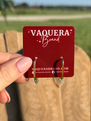 Rectangular Turquoise Hoop Earrings: Gold