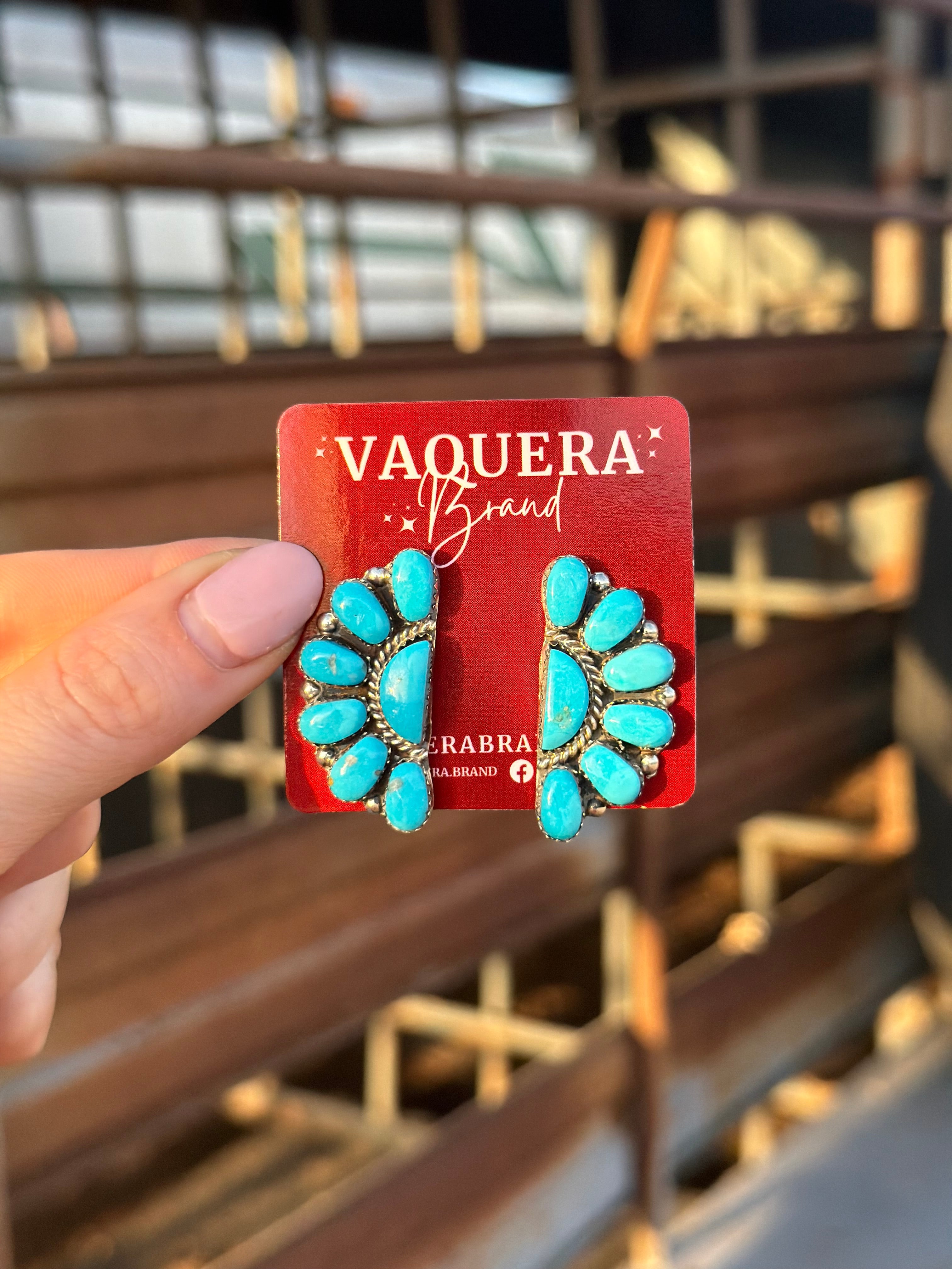 Navajo Kingman Turquoise Half Cluster Earrings