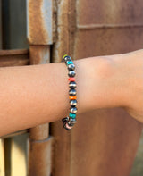 Silver Pearls & Multi Colour Stretch Bracelet