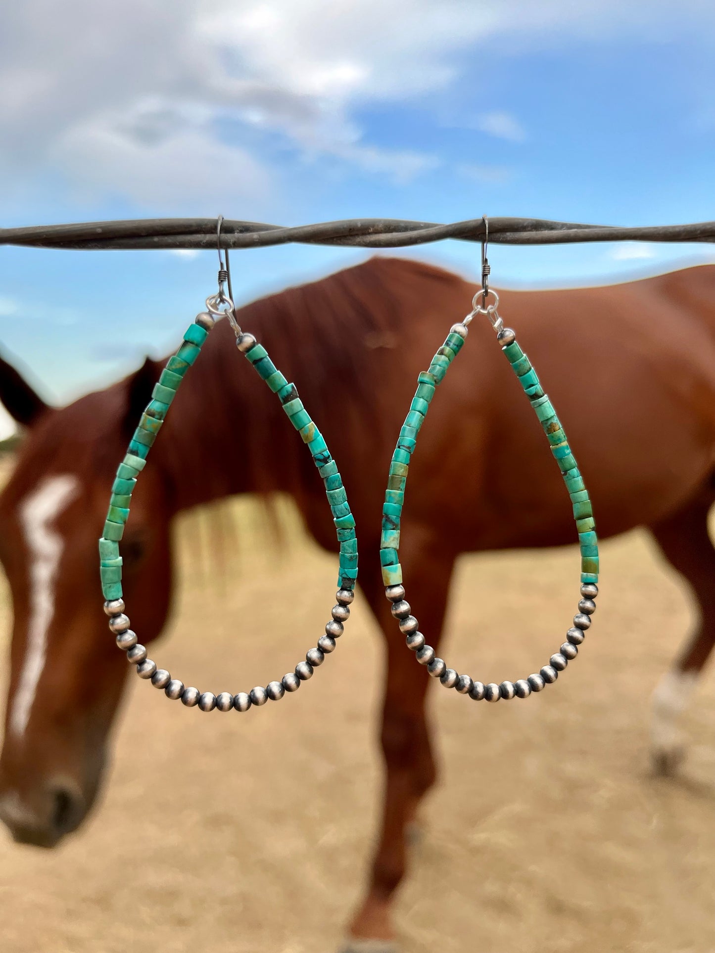 Navajo Pearl Hoop Earrings with Turquoise