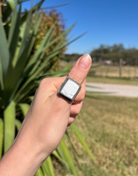 Square White Buffalo Adjustable Ring Navajo