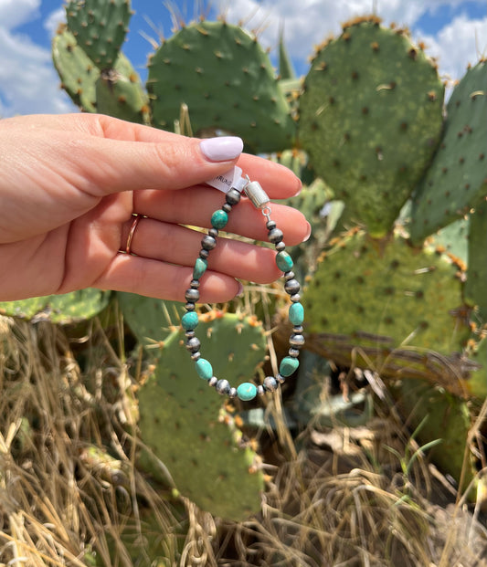 #2 Turquoise & Silver Pearl Bracelet