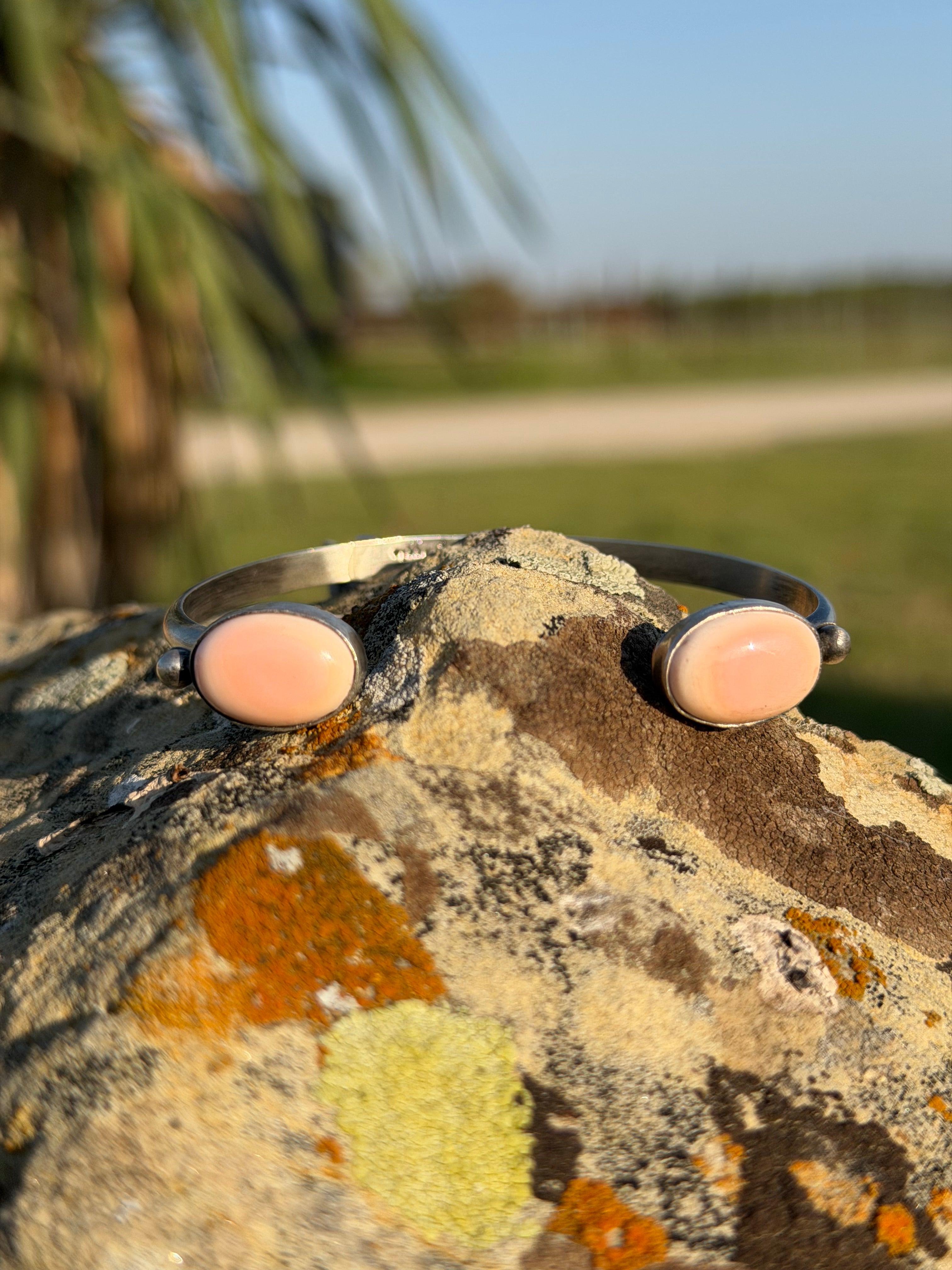 Navajo Two Stone Cuff Pink Conch