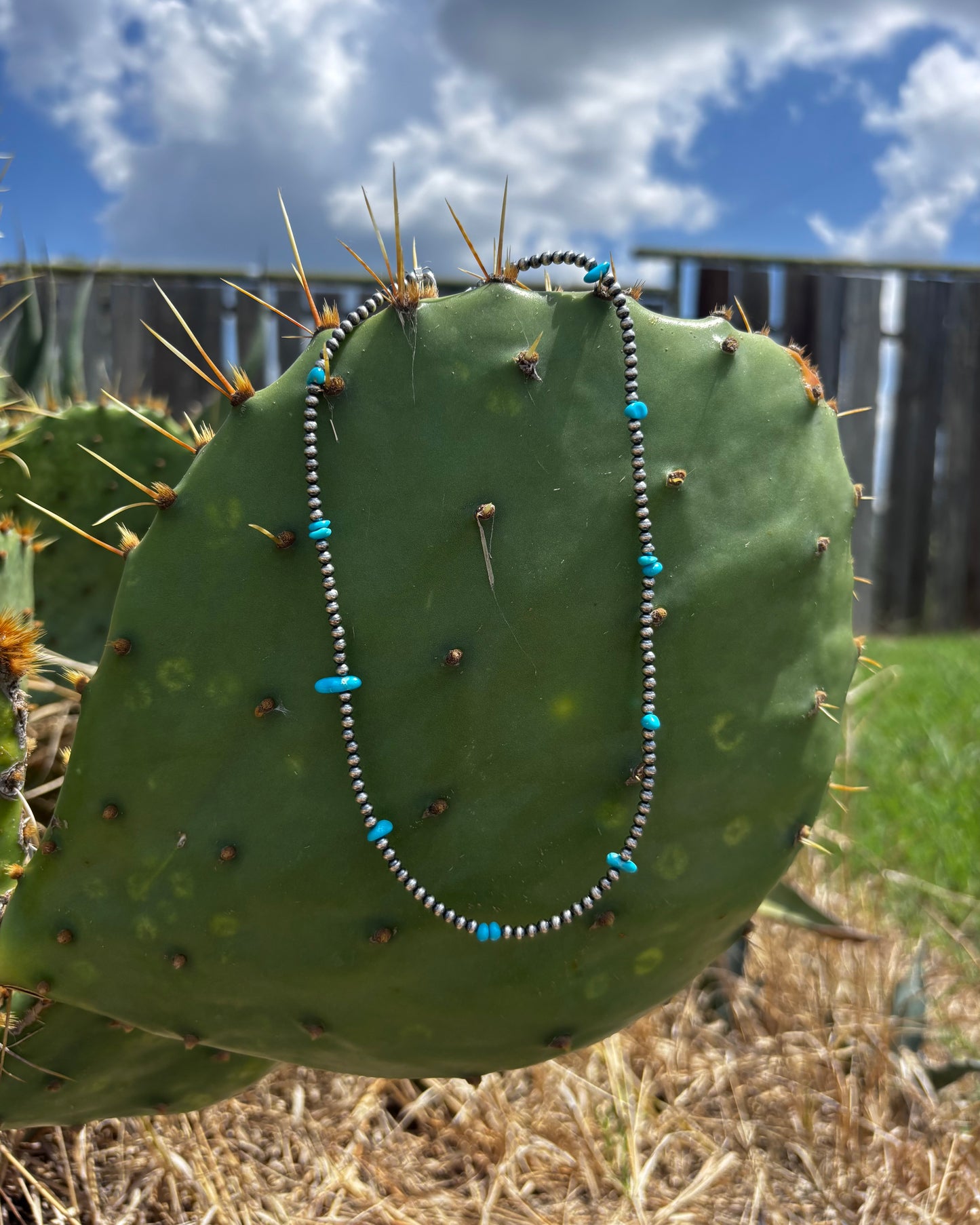 16" Silver Pearl Necklace with Turquoise